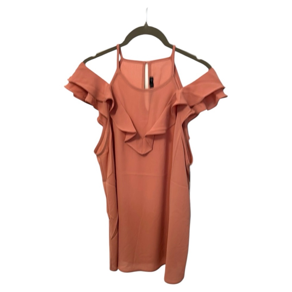 Doe & Rae Ruffled Cold Shoulder Blouse in Dark Peachy/Rust Tone NWT Size LG